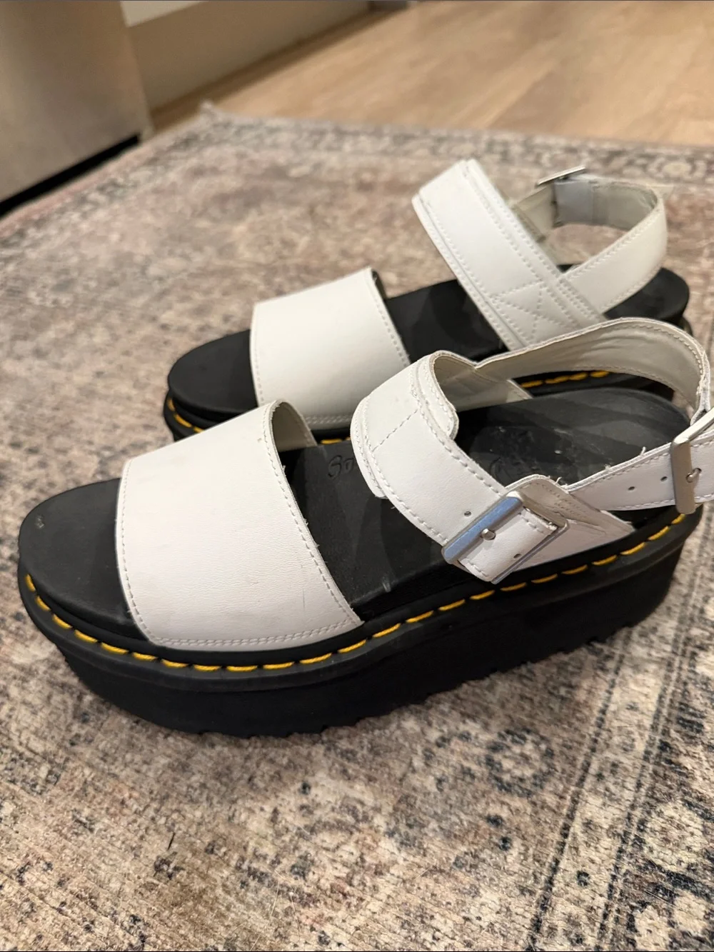 Dr. Martens White Platform Sandal with Black Sole